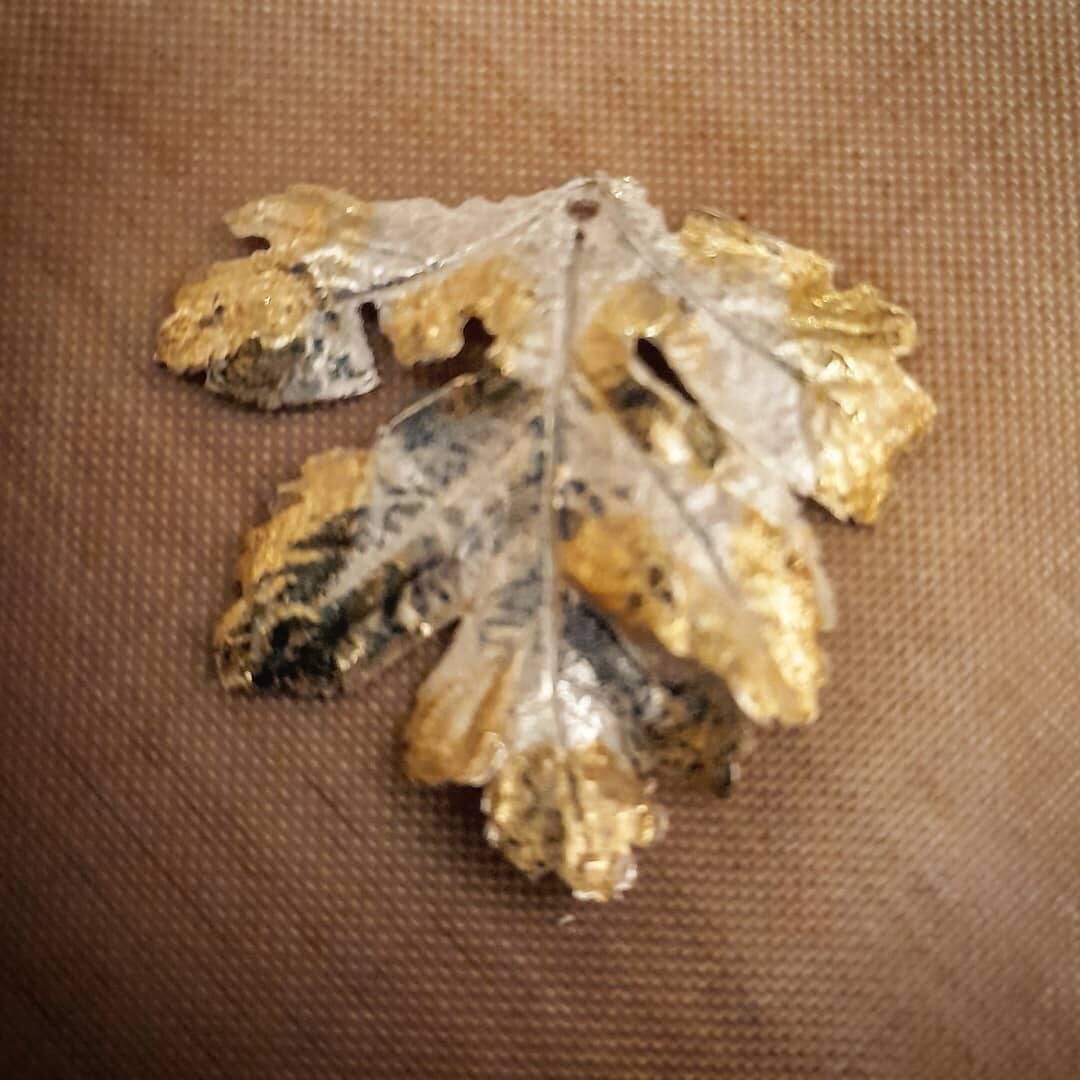Commissioned Silver Hawthorn Leaf embellished in 9ct Gold